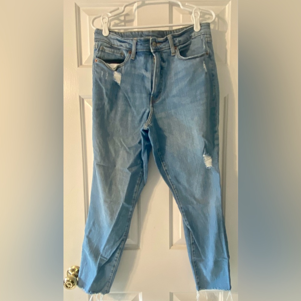 Old Navy Size 12 Light Blue Distressed Women's OG Straight Jeans